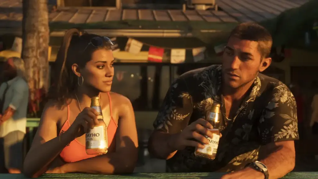 Jason y Lucía bebiendo cerveza Dayho / Fotograma extraído del tráiler de GTA VI